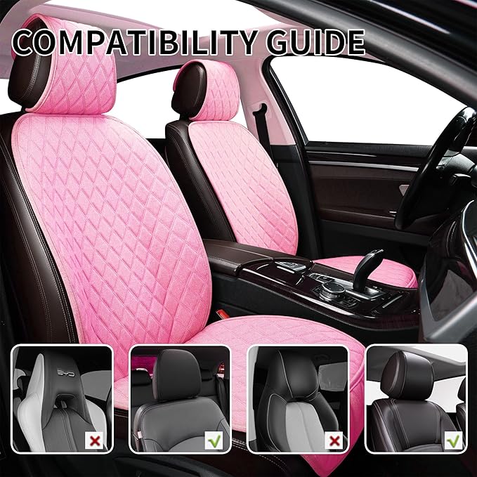 ENOGE Linen Car Seat Covers Front Seat Covers Breathable Cloth Fabric Car Seat Protector Universal Fit Most Automotive, Van, SUV, Trucks (Pink, 2 Front)