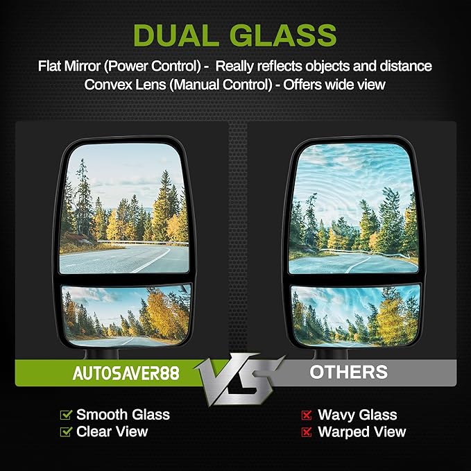 AUTOSAVER88 Towing Mirrors Compatible with 2003-2019 Chevy Express GMC Savana 1500 2500 3500, Manual Folding Manual Control Glass Door Mirror Side Mirror Tow Mirror Black Housing
