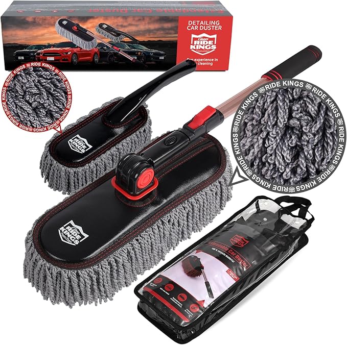 Car Duster Set,Car Duster Exterior Scratch Free with Extendable Handle,Large and Small Auto Brushes Remove Dust for RV and Trucks,Microfiber Interior Brush