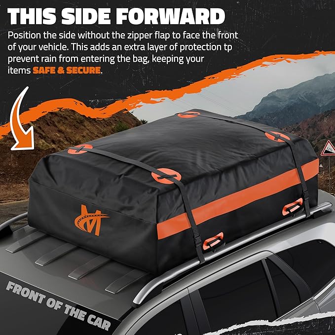 Mockins 20 Cu.Ft. Roof Cargo Bag for Top of Car | 53"x40"x17" All-Weather Rooftop Cargo Carrier Bag | Abrasion-Resistant Vinyl Car Top Carrier Without Roof Rack w/Mat, Straps, Hooks, Lock & Carry Bag