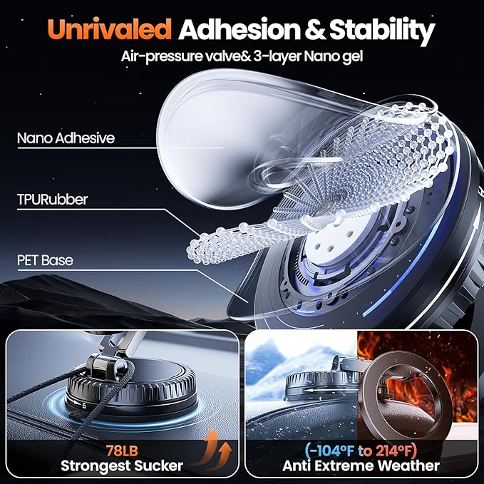 Vacuum Magnetic Car Phone Holder for MagSafe,360°Adjustable Car Phone Mount,Phone Holders for Your Car/Gym/Mirror,for iPhone 17 16 15 14 13 12 Series