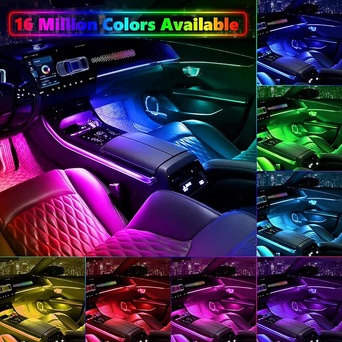 Acrylic Interior Car LED Strip Light, Car Neon Light with APP Control,16 Million Dreamcolor Sound Activated Car Accessories Car Ambient Light Kit with RGB 18 in 1 and 213 Modes 175 inches 593 LED