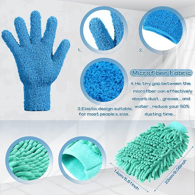 6 Pcs Microfiber Dusting Mitt Gloves Microfiber Washable Dusting Gloves Car Wash Mitt for Leaf Cleaning Plant