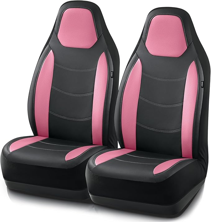 Road Comforts Car Seat Cover, Leather Seat Covers, Automotive Low Back Front Car Seat Covers, Airbag Compatible, Universal Fit for Most Cars (Pink)
