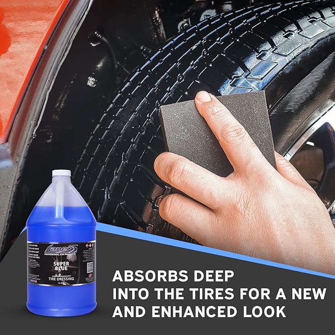 LANE'S Super Blue Tire Dressing Spray | High-Gloss Car Tire Shine Spray | No Sling, No Run, Long Lasting | Protects from Cracks & UV Rays | Non-Greasy Automotive Dressing & Cleaner | 1 Gallon, 2 Pack