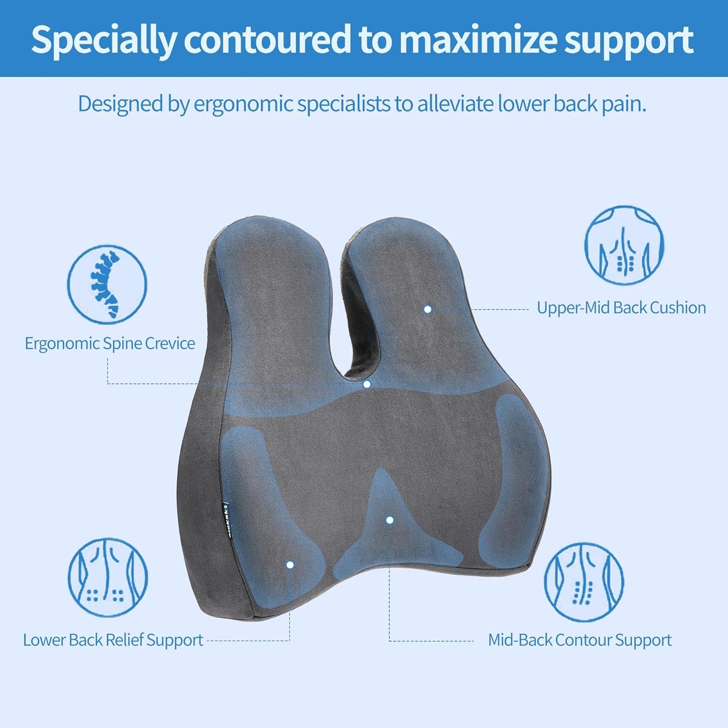 Lumbar Support Pillow for Office Chair and Car Seat - Memory Foam Back Cushion Improve Sitting Posture & Back Pain Relief, Lumbar Support Cushion with Adjustable Strap & Non-Slip
