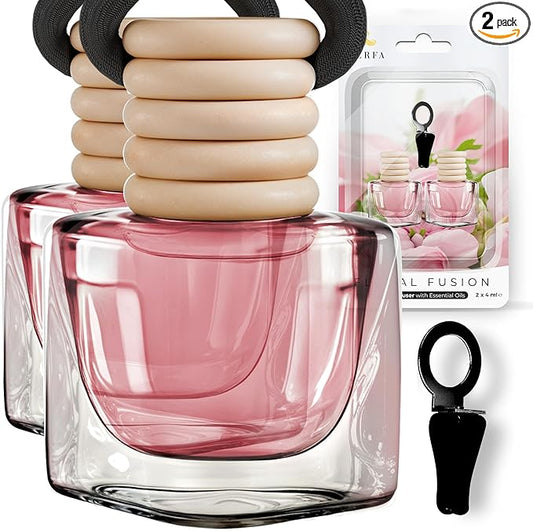 Car Air Fresheners for Women - Floral Fragrance Pack of 2 Long Lasting Car Air Freshener | Odor Eliminator Car Perfume Diffuser with Essential Oils | Automotive Air Freshener Vent Clip by Perfa