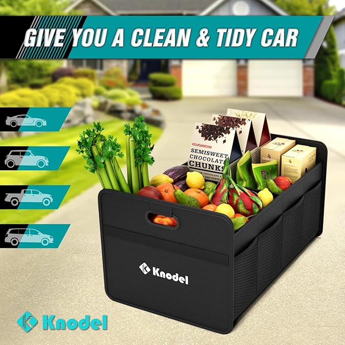 K KNODEL Car Trunk Organizer, Foldable Organizer for Car, Automotive Consoles & Organizers, Storage with Reinforced Handles (Small, Black)
