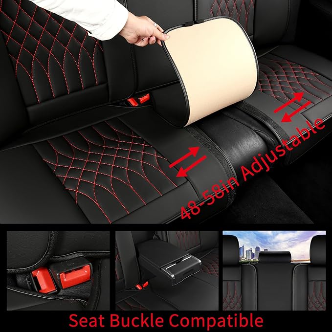 Car Seat Covers 5 Seats Full Set, Waterproof Napa Leather Automotive Seat Protector for Cars SUV Truck Sedan, Universal Anti-Slip Car Seat Cushion Interior Accessories, Black and Red