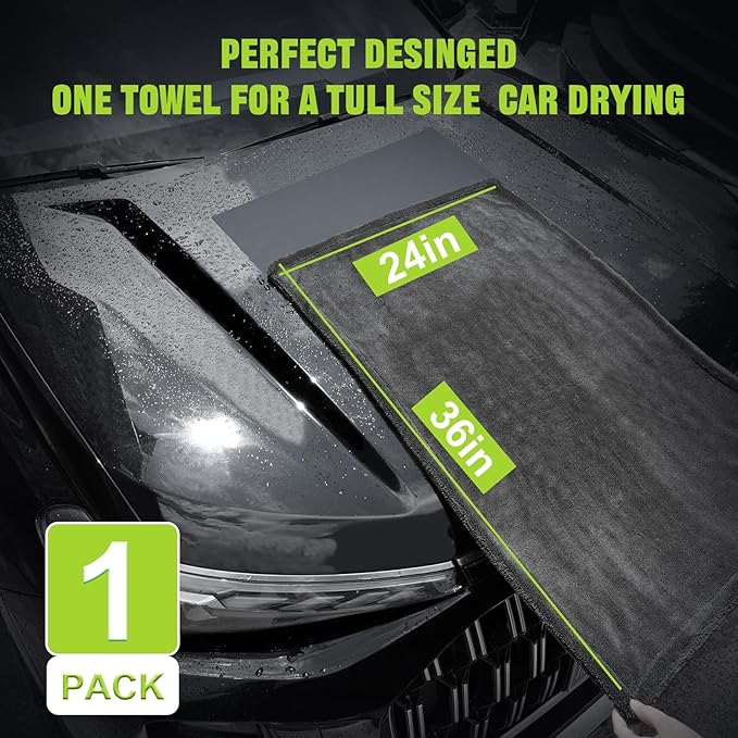 2 Pack 1300 GSM Car Drying Towel, Microfiber Towels for Cars - 36" x 24" & 16" x 16", Ultra-Absorbent, Streak Free, Premium Double Twisted-Loop Microfiber Cleaning Cloth with Car Wash Mitt