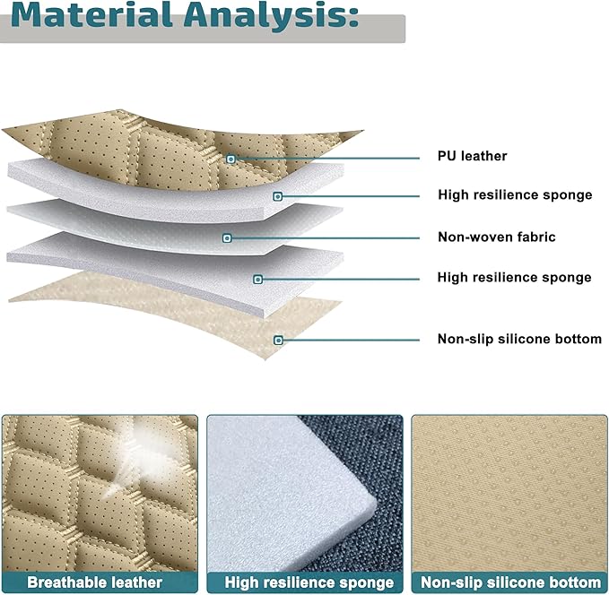 Black Panther 1 Pair Luxury Car Seat Covers Protectors, Universal Anti-Slip Driver Seat Cover with Partial Backrest Coverage (Middle Part Only), Diamond Pattern, Compatible with 95% Cars (Beige)