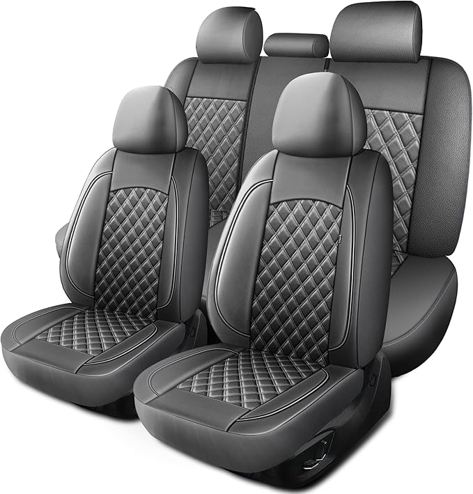 Car Seat Covers Full Set,Breathable and Waterproof Napa Leather Car Seat Cover,Interior Universal Fit for Cars,Sedans,SUVs,Vans,Trucks(Full Seat,Grey,N3)