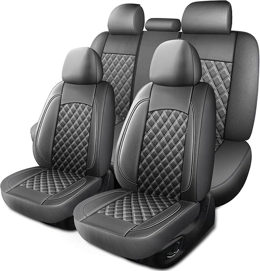 Car Seat Covers Full Set,Breathable and Waterproof Napa Leather Car Seat Cover,Interior Universal Fit for Cars,Sedans,SUVs,Vans,Trucks(Full Seat,Grey,N3)
