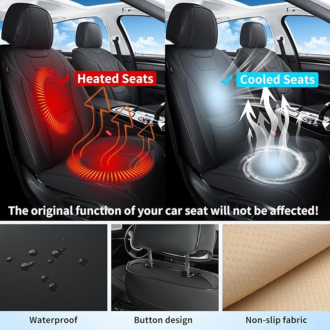Car Seat Covers for Full Set – Waterproof & Breathable Faux Nappa Leather, 360° Wrap Design, Airbag Compatible, Lumbar Support, Perfect for Drivers With Back Pain From Sitting Too Long – Black
