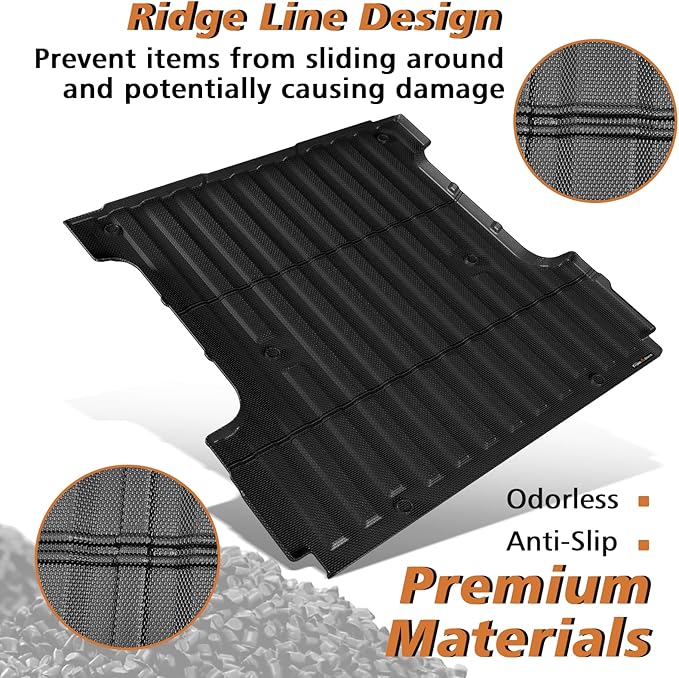 TripleAliners Truck Bed Mat Compatible with 2024 2025+ Ford F150 & Lightning Accessories 5.5FT Vehicle Flush All Weather Protection TPE Heavy Duty Pickup Cargo Mat