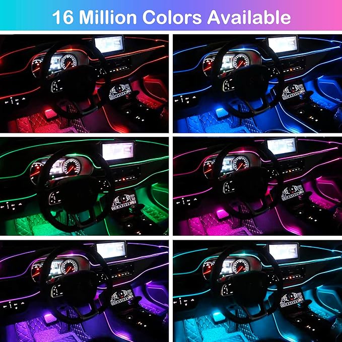 Interior Car LED Strip Lights, RGB 5 in 1 Ambient Lighting Kits with 236 inches Fiber Optic, 16 Million Colors Music Sync USB Car Interior Lights with Wireless APP/Button/RF Remote Control (5 in 1)