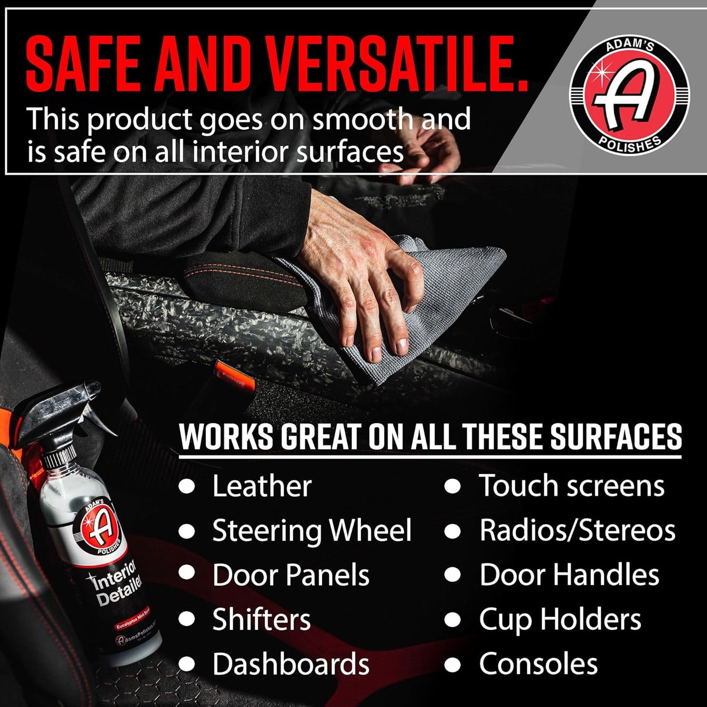 Adam's Polishes Interior Detailer 16 fl. oz - Total Car Cleaner, Protectant & Dressing | All Purpose Leather Conditioner | Vinyl, Dashboard, Screen, Seat Cleaner & More - Pack of 2