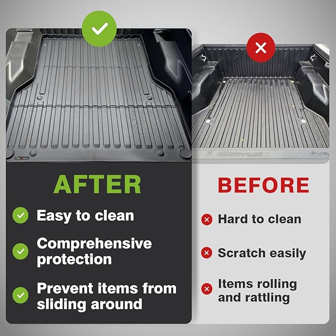 TripleAliners Truck Bed Mat Compatible with 2005-2023 Toyota Tacoma Accessories 5FT Vehicle Perfectly Flush All Weather Protection TPE Heavy Duty Pickup Car Bed Cargo Mat