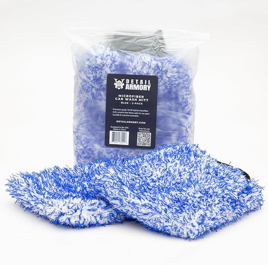 Microfiber Car Wash Mitt, Plush Cleaning Fibers, Scratch-Free, Swirl-Free, Lint-Free, 8in x 11in, Machine Washable, 2-Pack (Blue)