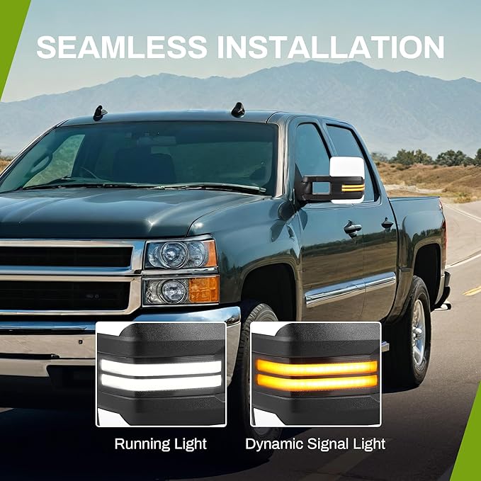 AUTOSAVER88 Towing Mirror Compatible with 2003-2006 Silverado Sierra 1500 2500 HD 3500 HD Escalade Tahoe Yukon, Power Heated Switchback LED Turn Signal Running Light Manual Telescoping Folding White