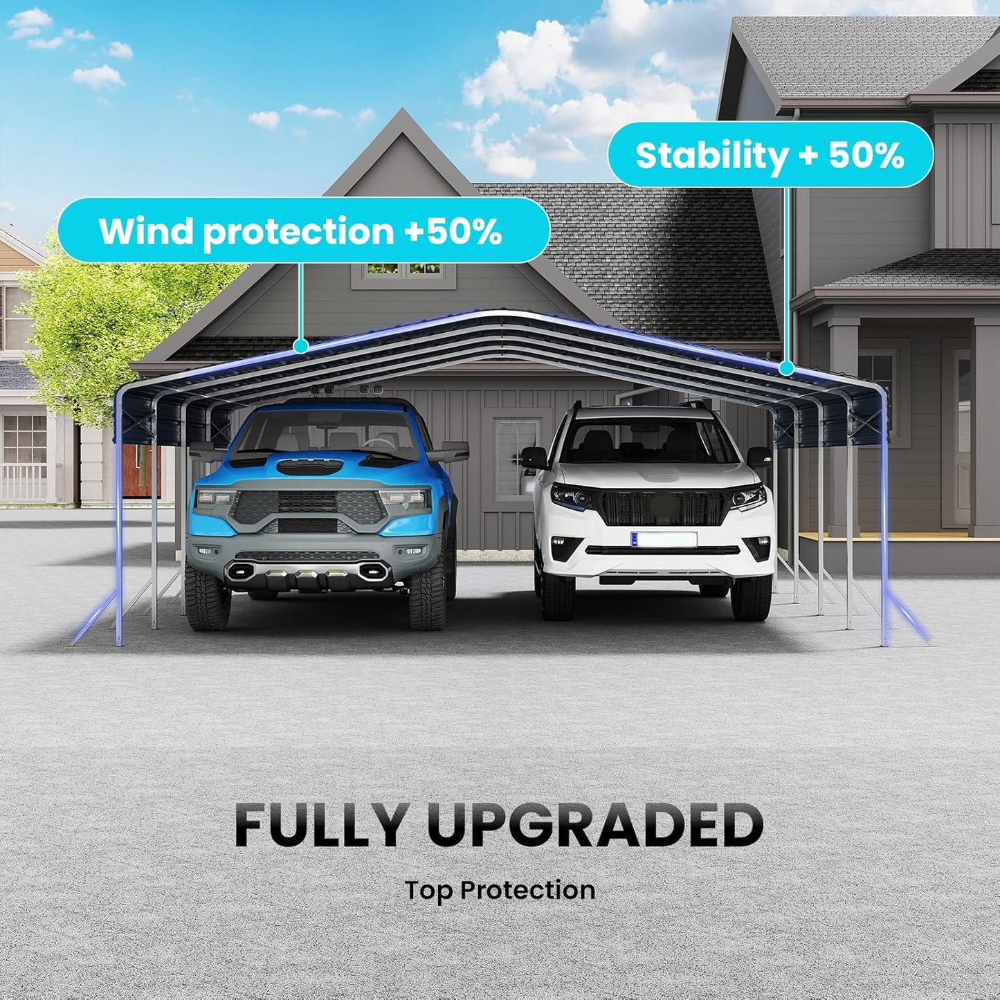 20x20' Heavy Duty Metal Carport – Sturdy Structure, All-Weather Protection, Easy Assembly for Cars, Trucks, Boats, Tractors, and Outdoor Storage (Grey, 20x20FT)