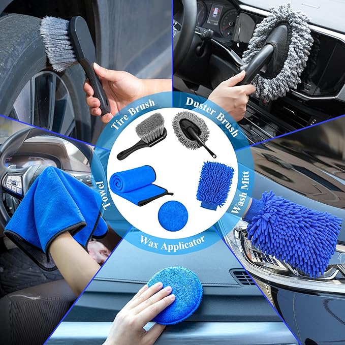 AUTODECO 31Pcs Car Detailing Brush Set, Car Detailing Kit, Auto Detailing Drill Brush Set, Car Detailing Brushes, Car Wash Cleaning Tools Kit for Interior, Exterior, Wheels, Blue