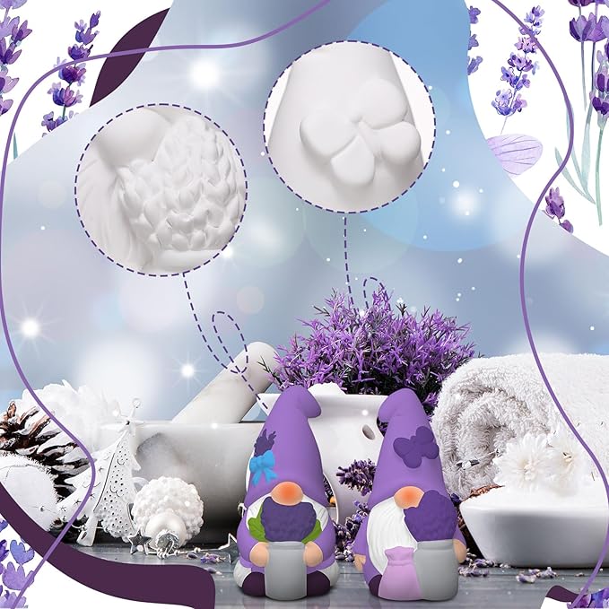 Seenelling 2 Pack Lavender Dream Gnomes Ready to Paint Your Own Statues 4'' DIY Unpainted Ceramics Figurines Kit Paintable Ceramics Art and Crafts Purple Fragrance Wonderland Journey Decor