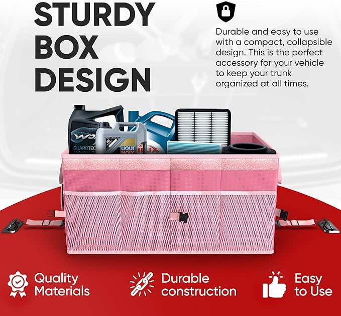 FORTEM Trunk Organizer For SUV Car Trunk Organizer, Foldable Storage, Car Accessories for Women Men, Collapsible Multi Compartment, 600D Oxford, Non Slip Bottom, Securing Straps, Soft Cover (65L)