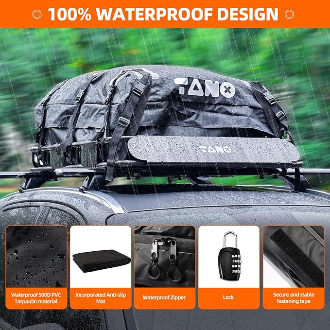 TANX 51" x 36" x 5" Roof Rack Cargo Carrier Basket with Waterproof Bag, Rooftop Cargo Carrier with Cargo Net & Ratchet Straps, Heavy Duty Roof Basket for SUV Truck, Hitch Cargo Carrier