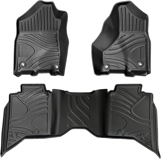 Floor Mats Custom Fit for 2013-2018 Dodge Ram 1500, 2019-2025 Ram 2500/3500, TPE All-Weather Floor Liners with 1st & 2nd Rows, Fit Bucket or Bench Seats (Crew Cab 2013-2018, Full Set)