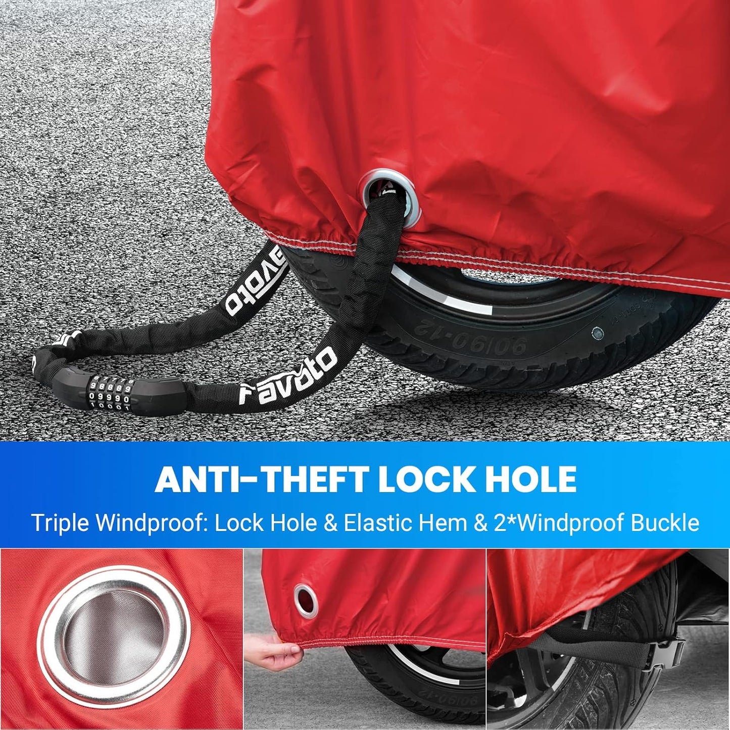 Favoto Motorcycle Cover Waterproof Outdoor - 96.5 inches Length All Season Universal Weather Rain Sun Protection Night Reflector with Lock-Holes Storage Bag Motorbike Vehicle Cover