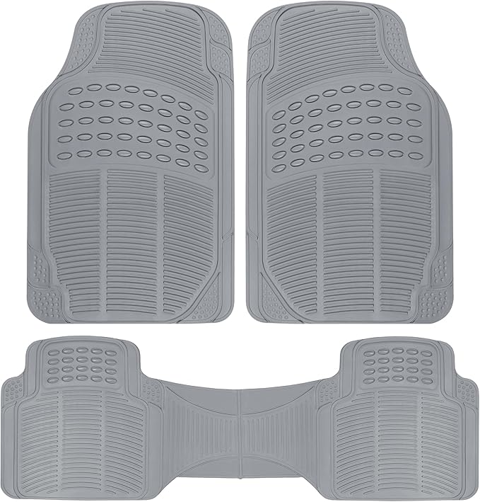 BDK Original ProLiner 3 Piece Heavy Duty Front & Rear Rubber Floor Mats for Car SUV Van & Truck, Gray - All Weather Floor Protection with Universal Fit Design