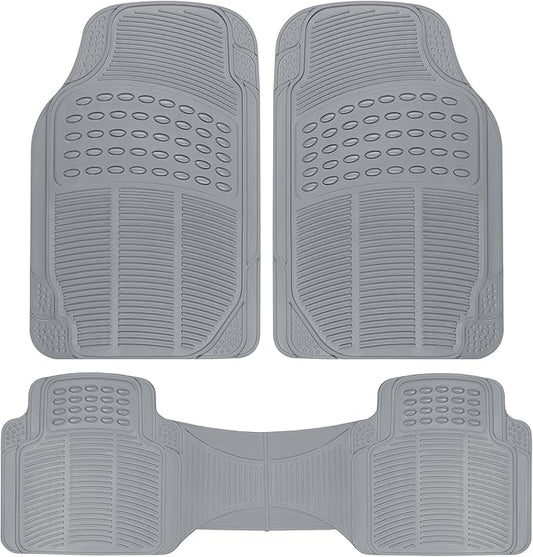 BDK Original ProLiner 3 Piece Heavy Duty Front & Rear Rubber Floor Mats for Car SUV Van & Truck, Gray - All Weather Floor Protection with Universal Fit Design
