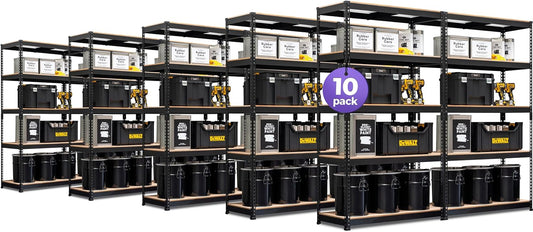 HOMEDANT 5-Tier Laminated Boltless Heavy Duty Metal Shelving Unit Adjustable Garage Storage Utility Rack Shelves Organization Shelf Warehouse Industrial 39.8" W x 18.2" D x 71.3" H 10Pack