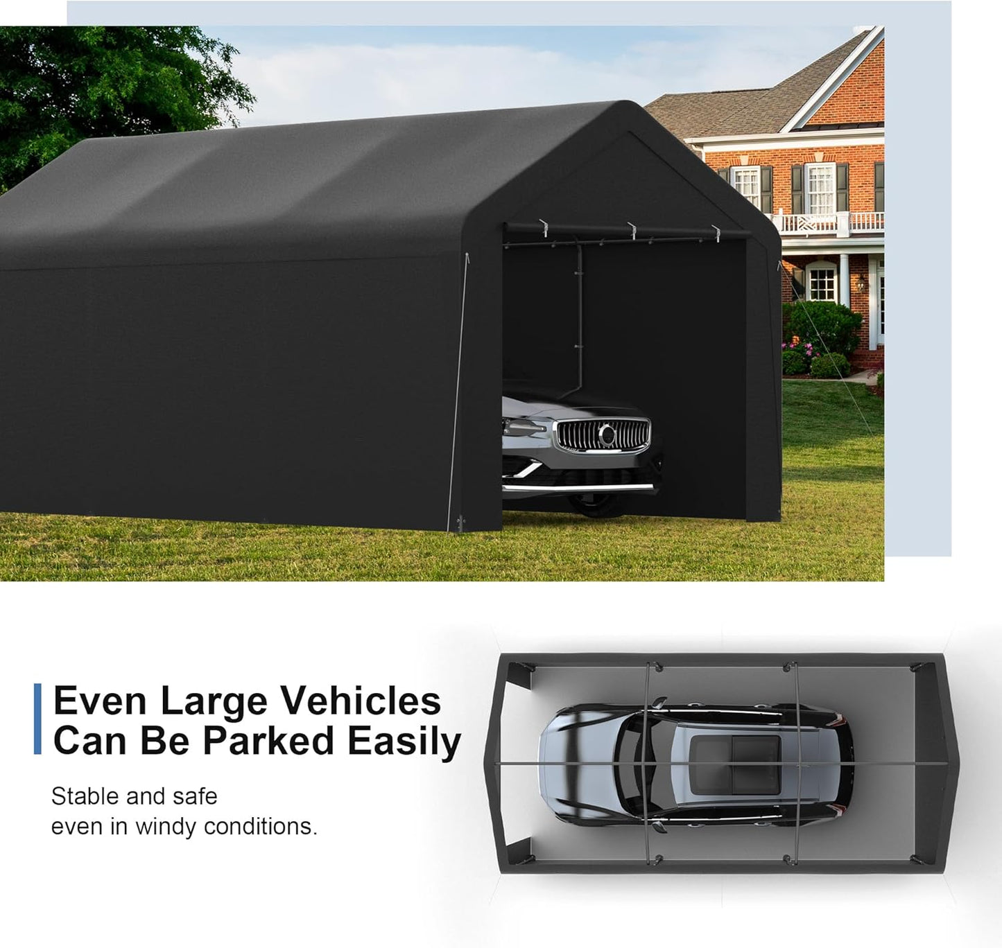 Carport, 10‘ x 20’ Heavy Duty Portable Garage All-Season Car Canopy w/Removable Sidewall & Doors, Carport Canopy Party Tent w/Water-Resistant Tarp for Backyard (Black, 10‘ x 20’)