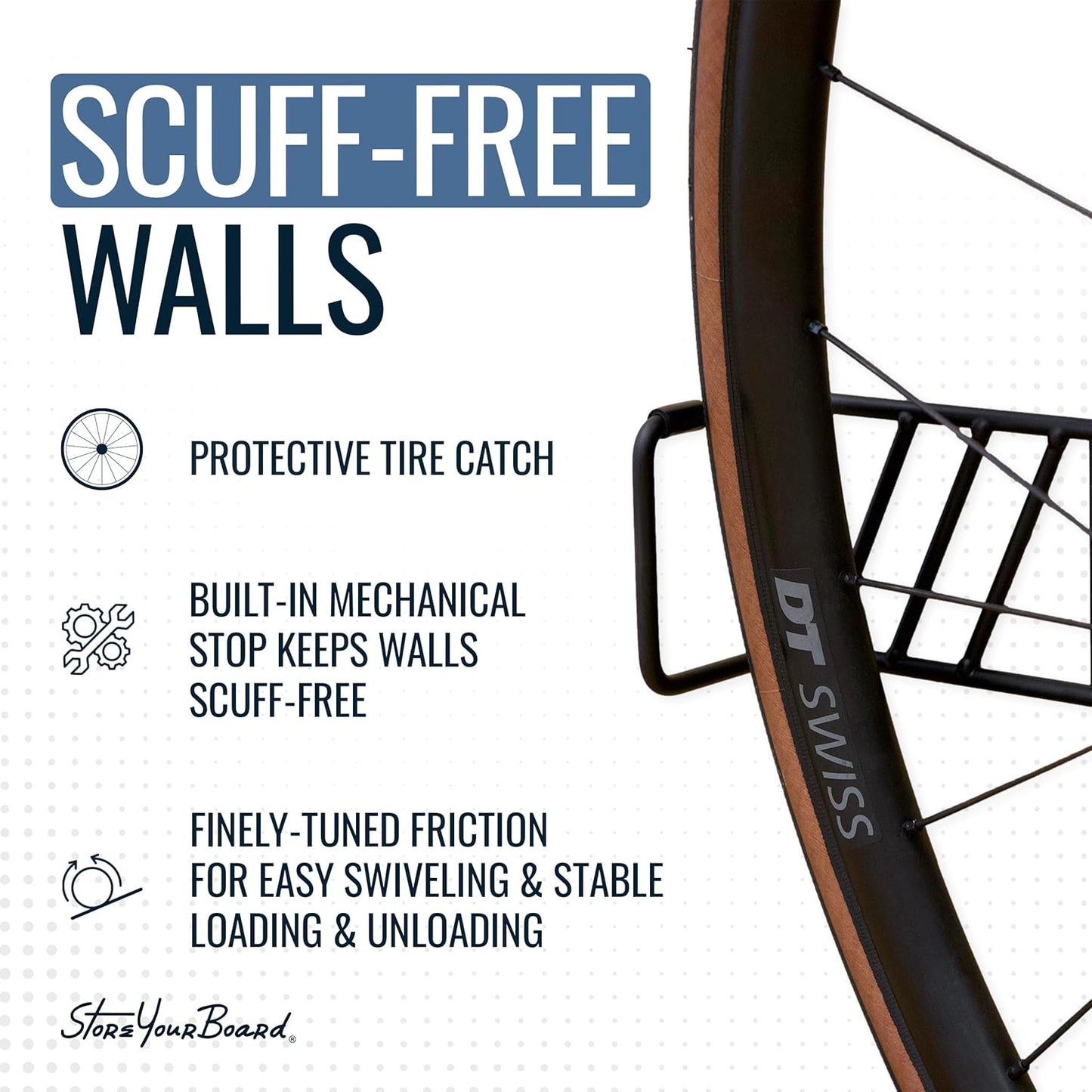 StoreYourBoard SwivelStow Road & Gravel Bike Storage Rack 4 Pack – Heavy Duty Bike Hanger, No-Lift Bike Wall Mount for Garage Bike Storage, Holds 70 lbs, Patent-Pending