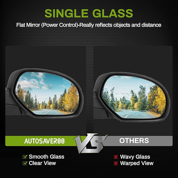 AUTOSAVER88 Towing Mirrors Compatible with 2007-2013 Chevy Silverado GMC Sierra 1500 Yukon 2500, Power Adjustable Tow Mirror Pair Set with LED Arrow Signal Puddle Light Folding