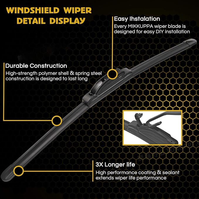 MIKKUPPA 22" + 19" Windshield Wipers Blades Replacement for 2000-2011 Ford Focus, 2004-2012 Chevrolet Colorado, U&J Hook All Season Wiper Blades(Pack of 2)