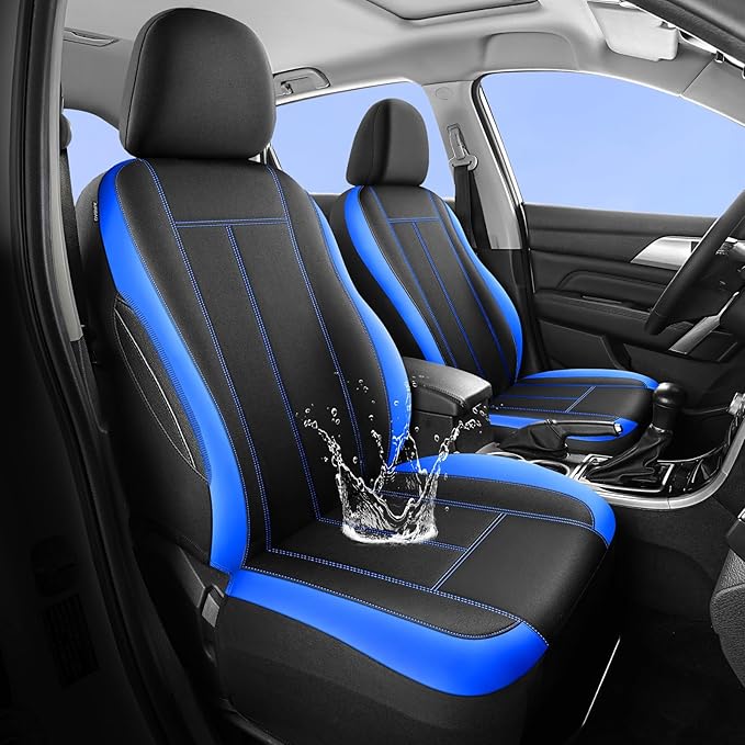 Waterproof Seat Covers, Neoprene Lining Car Seat Covers Premium Cloth, Car Seat Cover Front Seats Airbag Compatible, Durable, Universal Fit for Most Cars,Trucks,SUVs(Black Blue 816)