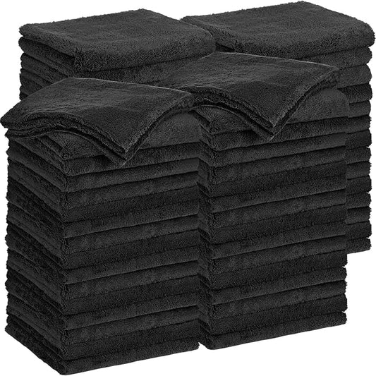 Shimeyao 30 Pcs Edgeless Microfiber Plush Towels for Cars Detailing Drying Wash Polishing Absorbent Cleaning Cloths, 500 GSM, 16 x 16 Inch(16 x 16 Inch,Black,30 Pcs)