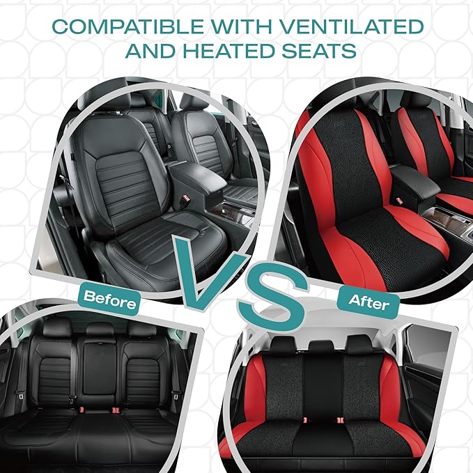 Skechers Car Seat Covers,Leather Seat Covers with GOGA Mat Technology,Waterproof Car Seat Covers Full Sets,Airbag Compatible,Comfort Universal Fit for Most Cars,Vans,Trucks,SUVs,Red