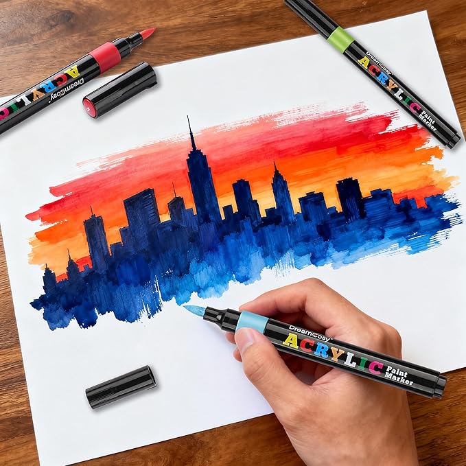 60 Colors Acrylic Markers Set,Brush Tip Acrylic Paint Pens for Painting on Rocks, Canvas, Ceramic, Wood, Glass - Perfect for Artists, Kids and Adults - DIY Crafts, Holiday Decorations & Art Supplies