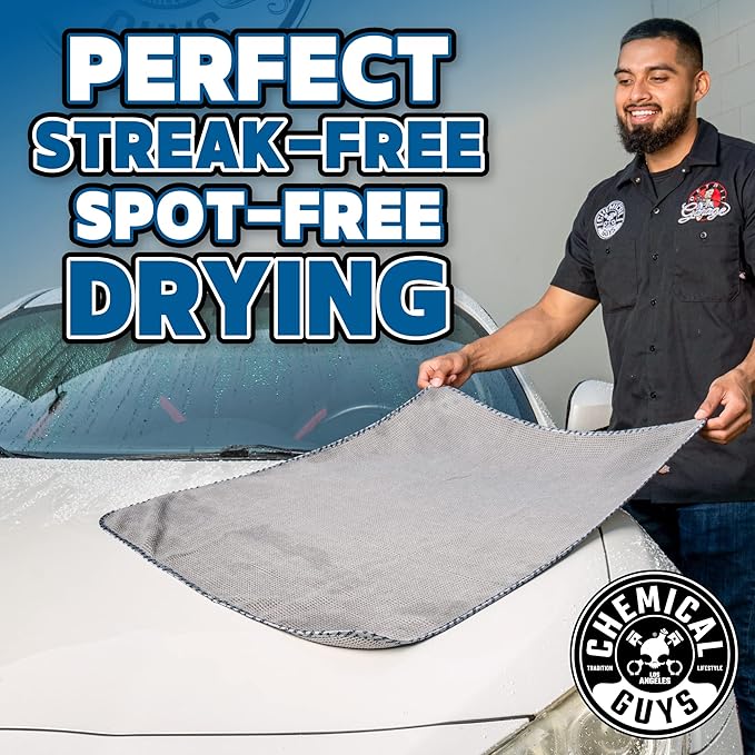 Chemical Guys Waffle Weave Gray Matter Microfiber Drying Towel - 25" x 36", 70/30 Blend with Silk Edging for Scratch-Free Car Drying, Ultra Absorbent and Safe for All Surfaces