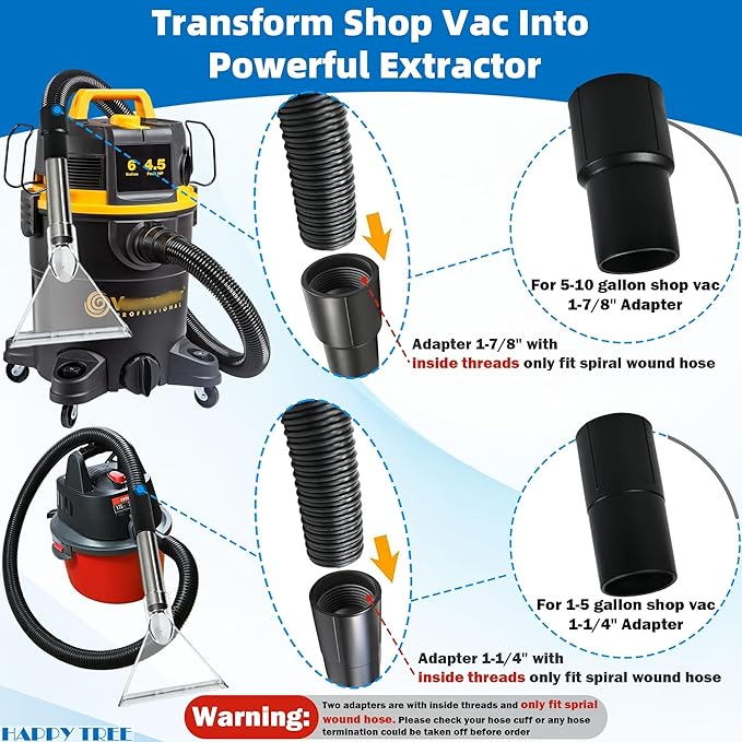 Happy Tree Hand Tool with Large 7-1/2" Clear Head for Upholstery & Carpet Cleaning, Turn Wet-Dry Vac into an Extractor, Detailing Wand Extractor Vacuum Cleaner