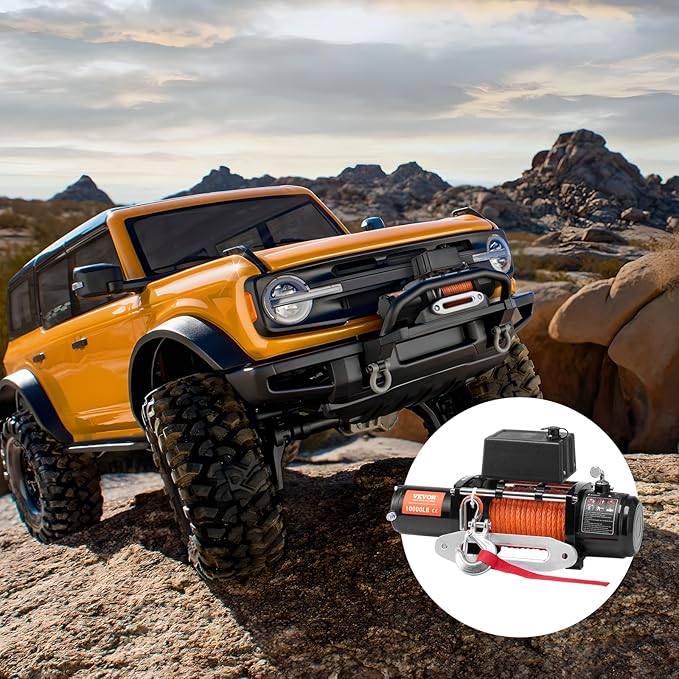 VEVOR Electric Winch, 10,000 lb Truck Trailer Jeep Winch, 12V DC 7/20 in x 65 ft Synthetic Rope Aluminum Fairlead Wireless & Wired Remote Control, IP55 Waterproof Towing for Off Road Jeep SUV Boat