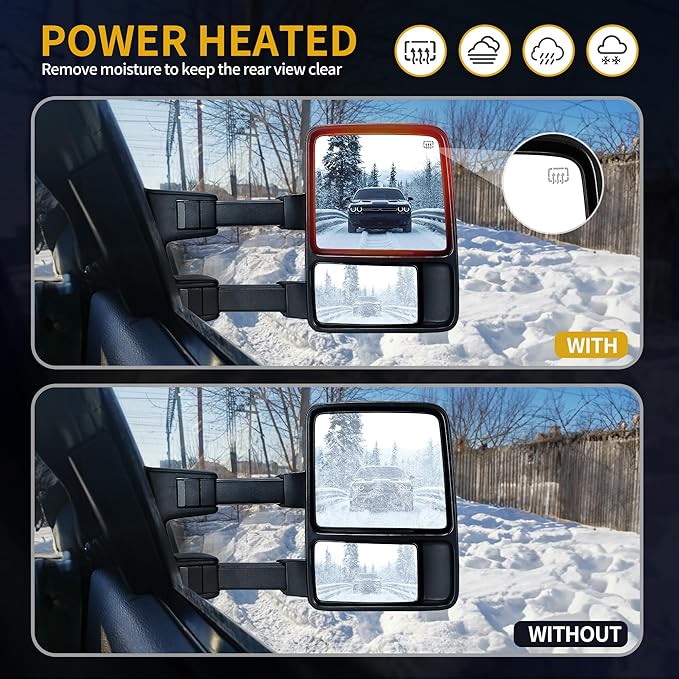 DWVO Towing Mirrors Fits 2008-2016 Ford F250/F350/F450/F550 Super Duty, Right Passenger Side Tow Mirror Power Heated, Telescoping, Folding, Turn Signal Lights