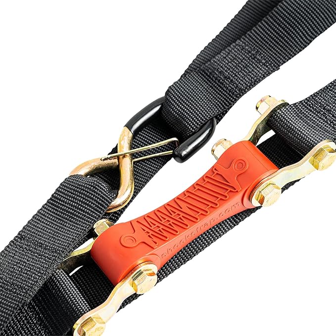 Ratchet Strap, 7’ x 1.5" Shock Absorbing Heavy Duty Tie downs for Cargo, 1,000 LB WLL / 3,000 LB Break Strength, 4-Pack