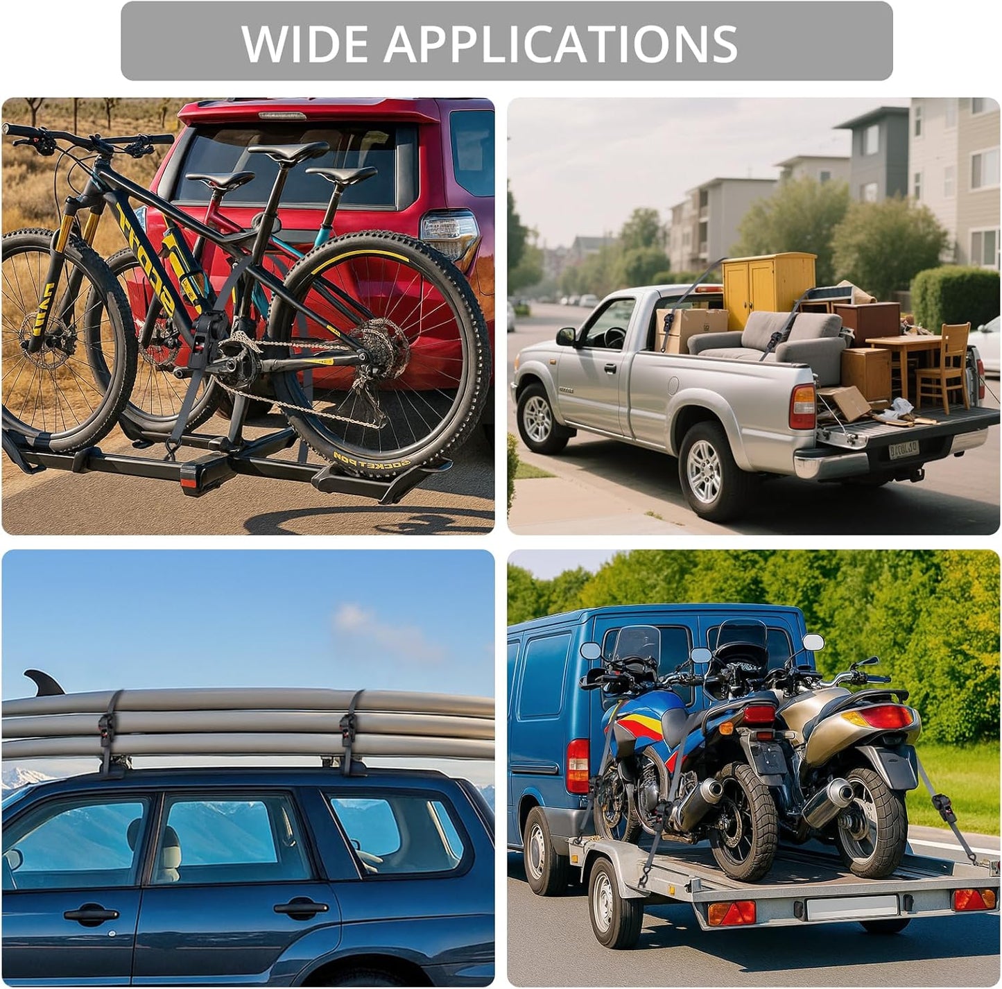 Justech 4 Pack Retractable Ratchet Straps, 1 in x 11.6 ft-1411 lbs Break Strength, Heavy Duty Auto Ratchet Tie Down Straps with Soft Loops & Storage Bag for Motorcycle, Truck, Trailer, Cargo Van, Boat