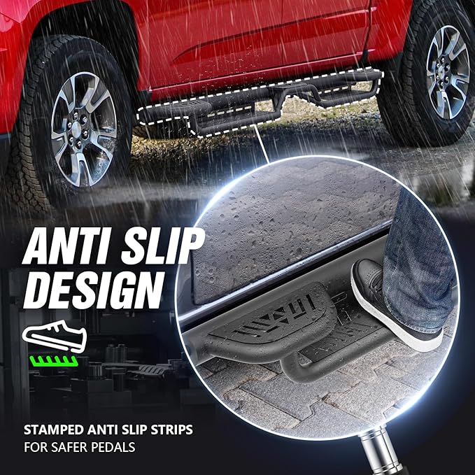 Crew Cab Three Raised Steps Running Boards Side Steps Compatible for 2015-2025 Chevy Colorado & GMC Canyon Crew Cab (4 Full Size Doors), Two Stairs Design Bolt-on Side Rails Step Nerf Bar