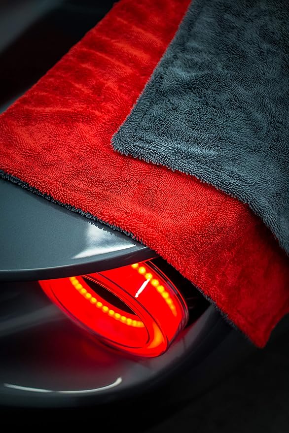 Autofiber Dreadnought XL Microfiber Towel, Superior Absorbency for Drying Cars, Trucks, and SUVs, Double-Twist Pile, One-Pass Vehicle-Drying Towel - Pack of 1, Red/Gray (20 inch x 40 inch)